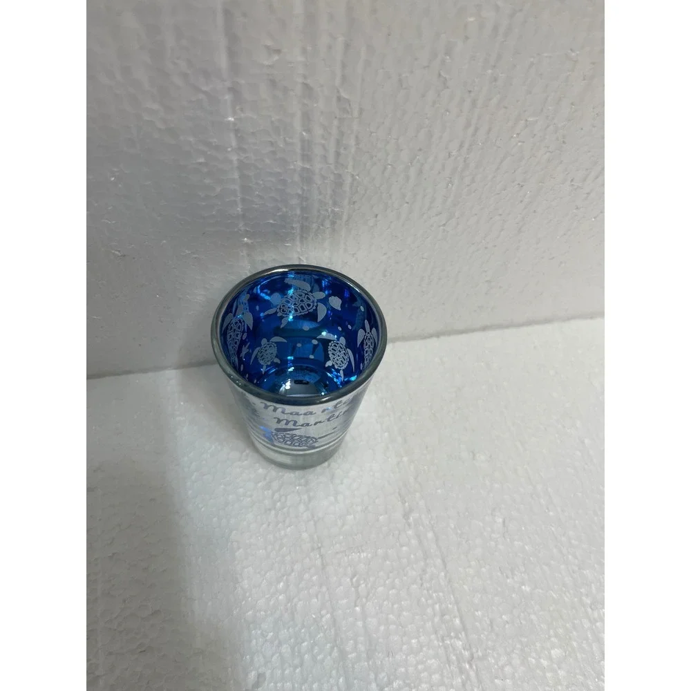 St Maarten St Martin Glass Shot Glass‎ Turtle Souvenir Blue Silver